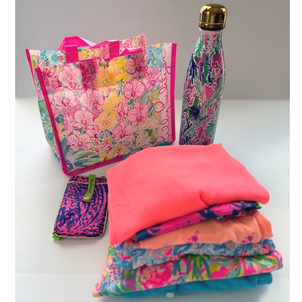 Lilly Pulitzer Lot of 8: Kids Shorts, Women Tops, Water‎ Bottle Preppy Colorful